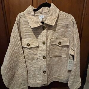 Time and Tru Beige and White Striped Knit Crop Shacket - XL